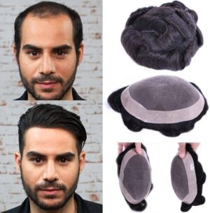 Front with Skin in the Back Hair Replacement System Black Postich