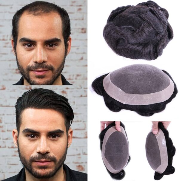 Front with Skin in the Back Hair Replacement System Black Postich