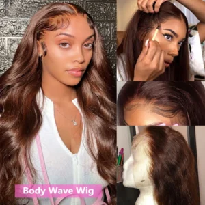 Perruque Lace Front Brésilienne Naturelle Ondulée Brun Foncé, Cheveux Humains,MarocPerruque