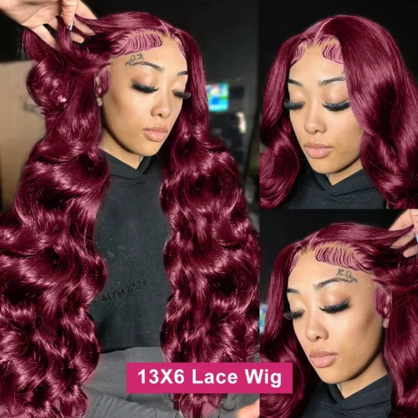 Perruque Lace Front Wig Body Wave Brésilienne Naturelle, Cheveux Humains, Bordeaux  pour Femme - MarocPerruque - Image 2