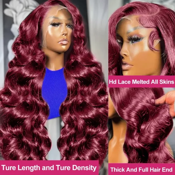 Perruque Lace Front Wig Body Wave Brésilienne Naturelle, Cheveux Humains, Bordeaux  pour Femme - MarocPerruque - Image 3