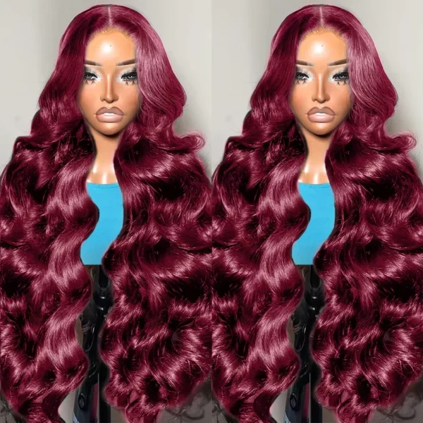 Perruque Lace Front Wig Body Wave Brésilienne Naturelle, Cheveux Humains, Bordeaux  pour Femme - MarocPerruque