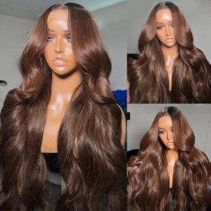 Perruque naturelle lisse brun chocolat, cheveux humains,transparente HD - MarocPerruque