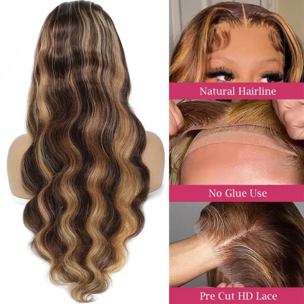 Perruque Lace Front Wig Body Wave naturelle blond miel, cheveux humains, pre-à-porter et à emporter, 13x4, HD, à reflets, sans colle - MarocPerruque - Image 2