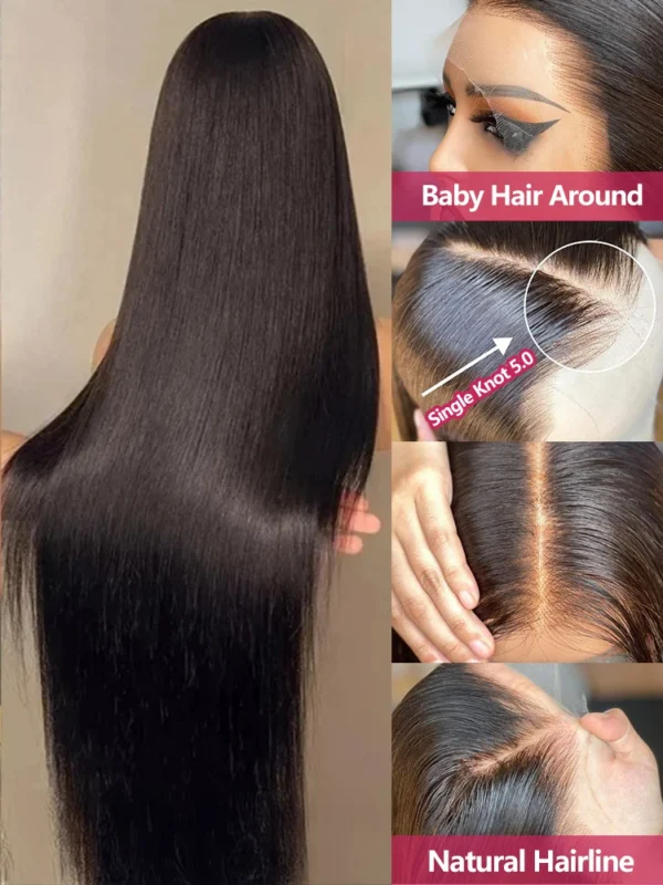 Perruque Naturelle Lisse, 90cm Cheveux Humains Transparent HD, pour Femme - MarocPerruque - Image 3