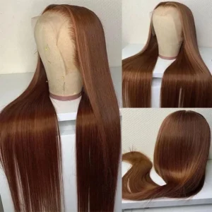 Perruque naturelle lisse brun chocolat, cheveux humains, 13x4 transparente HD - MarocPerruque