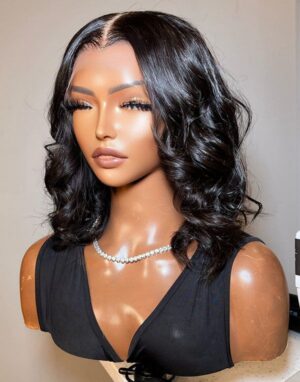 Perruque Lace Wig - 13x6 Perruque courte ondulée Cheveux Humains, Sans Colle, avec Boucles, pour Femme -MarocPerruque