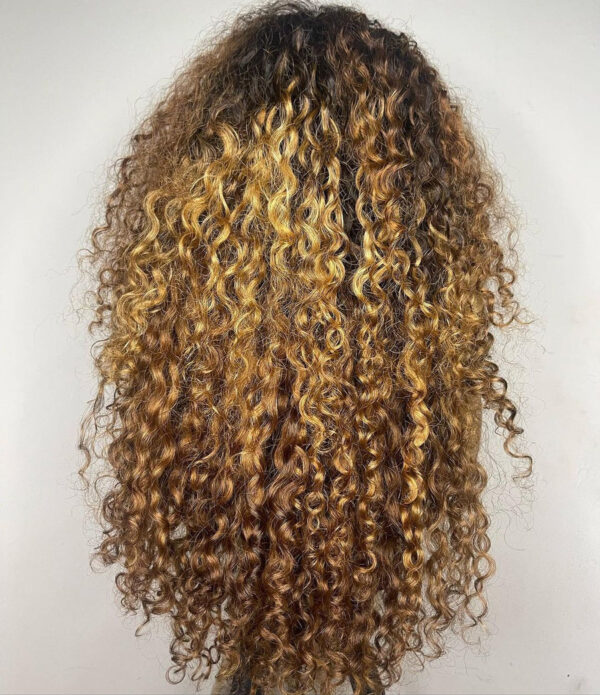 Perruque Curly Avec Des Mèches Naturelle Lisse , Cheveux Humains, 13x4 Transparente HD - MarocPerruque - Image 5