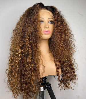 Perruque Curly Avec Des Mèches Naturelle Lisse , Cheveux Humains, 13x4 Transparente HD - MarocPerruque