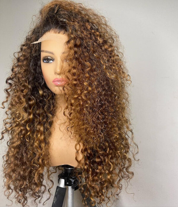 Perruque Curly Avec Des Mèches Naturelle Lisse , Cheveux Humains, 13x4 Transparente HD - MarocPerruque - Image 2
