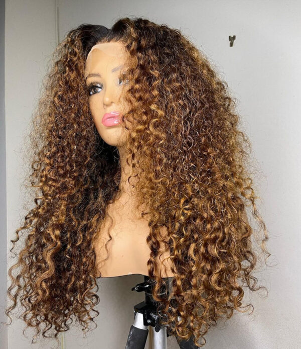 Perruque Curly Avec Des Mèches Naturelle Lisse , Cheveux Humains, 13x4 Transparente HD - MarocPerruque - Image 3