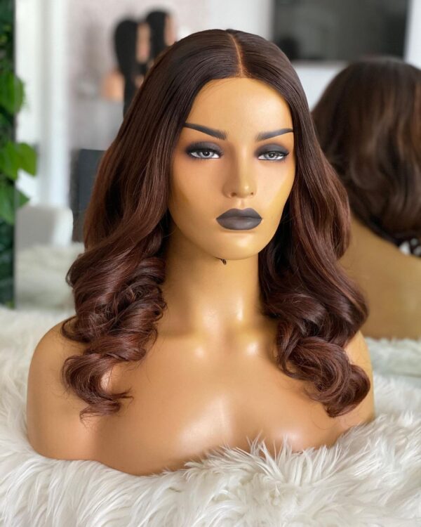 Perruque naturelle courte brun chocolat, cheveux humains, 13x4 transparente HD - MarocPerruque - Image 2